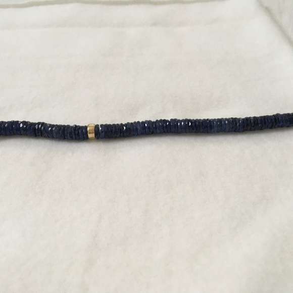 Genuine Blue Sapphire 14k Yellow Gold Bead Strand  Choker Necklace - Picture 8 of 15